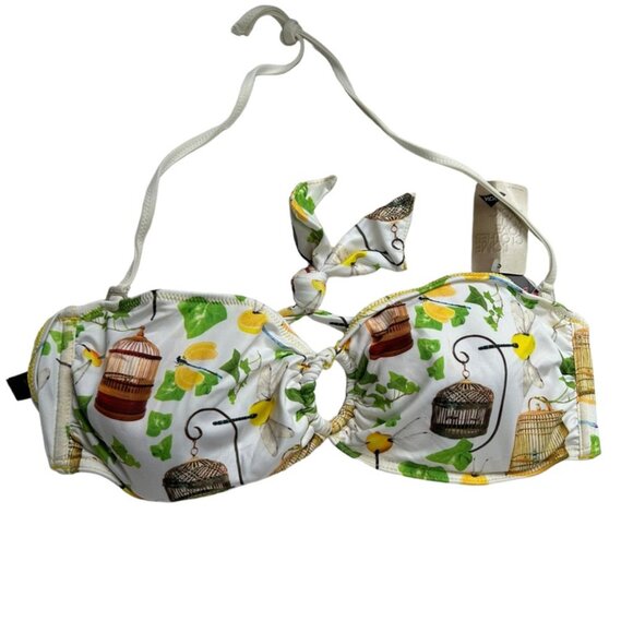 pull-in NEW NWT white Bird cage leaf print bikini top L - Picture 1 of 4